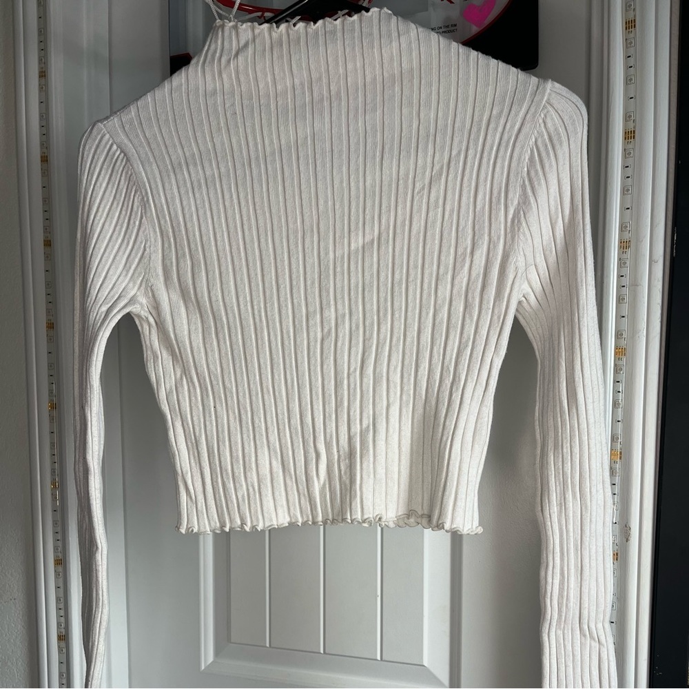 White Ribbed Long Sleeve Top - Picture 4 of 4